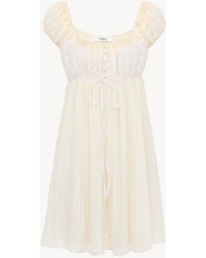 Chloé Short-Sleeve Mini Dress - Natural