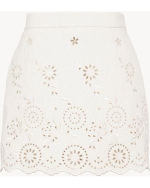 Chloé Minifalda Festoneada De Mezcla De Algodón - Blanco