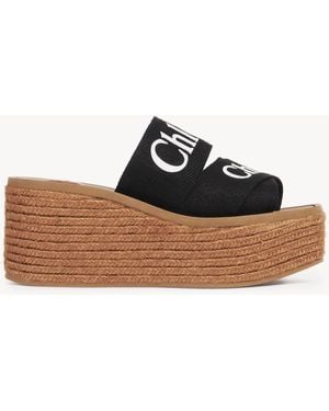 Chloé Espadrillas Con Zeppa Woody Nero Taglia 90% Lino, 10% Poliestere, Quercus Suber, Coltivata, Coo Spagna
