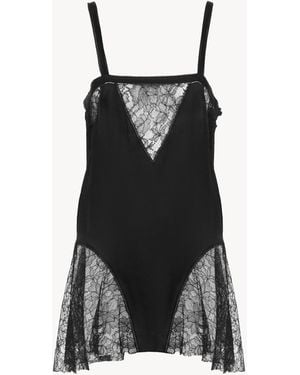 Chloé Sleeveless Mini Dress In Silk Charmeuse & Lace - Black