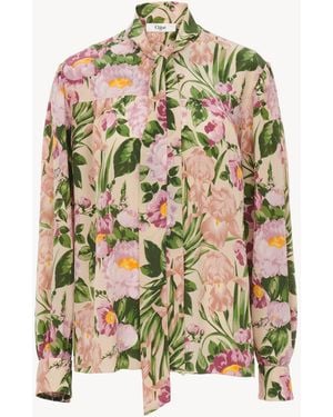 Chloé Maxi Gathered Lavallière Blouse - Green