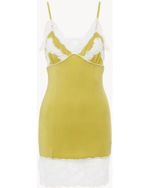 Chloé Minivestido Lencero Ajustado De Nailon Elástico Y Encaje - Amarillo
