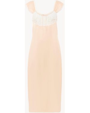 Chloé Vestido Lencero De Satén De Seda Lavada Y Encaje - Blanco