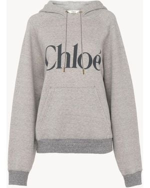 Chloé Oversized-Hoodie mit Logo aus einer Baumwollfleece-Mischung - Grau