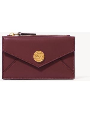 Chloé Petit Porte-Cartes Et Monnaie Envelope En Cuir Lisse Et Cuir Velours - Violet
