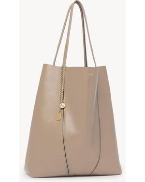 Chloé Large Chloé Spin Tote Bag In Grained Leather - Natural
