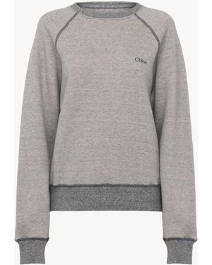 Chloé Pullover mit Logo aus Baumwollfleece-Mix - Grau