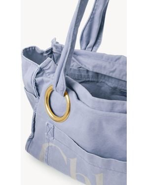 Chloé Large Chloé Plage Tote Bag In Cotton - Blue