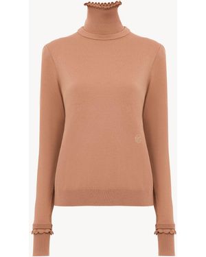 Chloé Pull Col Roulé En Maille De Laine Mérinos - Rose