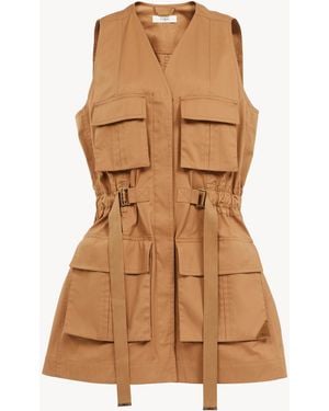 Chloé Chaleco Utilitario De Gabardina Ligera De Algodón - Marrón
