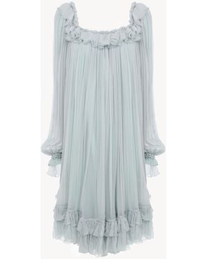 Chloé Minivestido Fruncido De Muselina De Seda - Azul