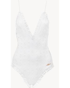 Chloé Costume Da Bagno Intero Con Scollo A V E Volant - Bianco