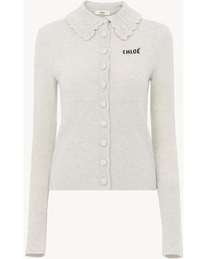 Chloé Körperbetonte Strickjacke Aus Wolle Mit Logo - Weiß