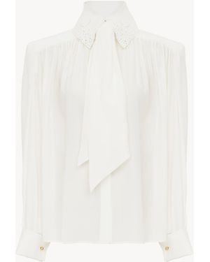 Chloé Gathered Scarf-Tie Blouse - White