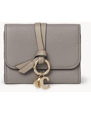 Chloé Monedero Tarjetero Pequeño Alphabet De Cuero Granulado Gris 100% Piel De Ternera - Blanco