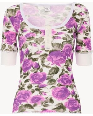 Chloé Short-Sleeve Henley Shirt - Purple