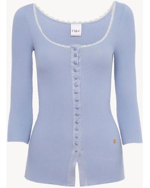 Chloé Körperbetont Geschnittene Strickjacke Aus Baumwolle Mit Rundhalsausschnitt - Blau