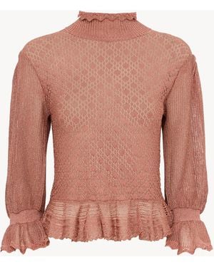 Chloé Pull Manches Bouffantes À Volants En Maille Lurex - Rose
