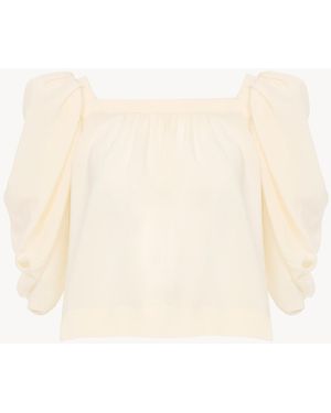 Chloé Puff-Sleeve Pleated Top - Natural