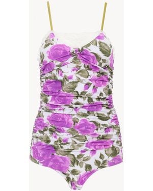 Chloé Body Fruncido Con Estampado De Rosas - Morado