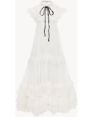 Chloé Tie-Front Ruffled Long Dress - White