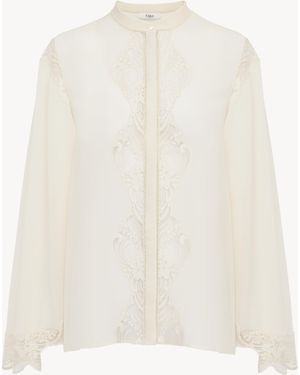 Chloé Blusa Fluida De Georgette De Seda Y Encaje Blanco 100% Seda, Pinctada Maxima, Farmed, Coo Australia