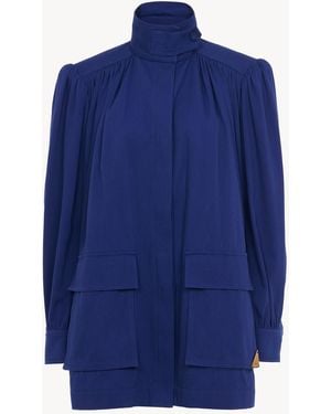 Chloé Gathered Cotton Canvas Jacket - Blue