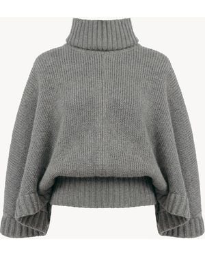 Chloé Capa Corta De Cuello Alto De Punto De Lana Y Cachemira - Gris