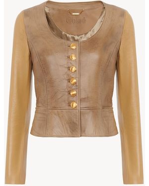Chloé Scoop-Neck Leather Single-Breasted Jacket - Natural