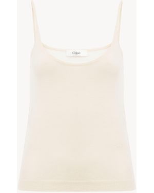 Chloé Top De Tirantes Finos De Punto De Lana Superfina Golden Brass 100% Lana - Blanco