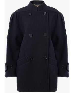 Chloé Manteau Croisé Col Montant En Laine - Bleu