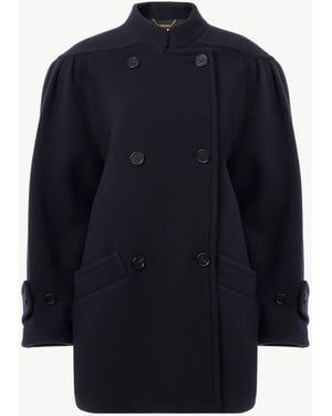 Chloé High-Neck Double-Breasted Coat - Blue