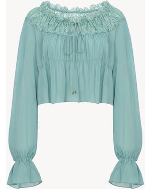 Chloé Scoop-Neck Cropped Top - Green