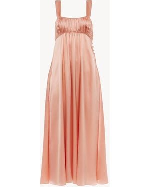 Chloé Ärmelloses Gerüschtes Langes Kleid Aus Seidensatin - Pink