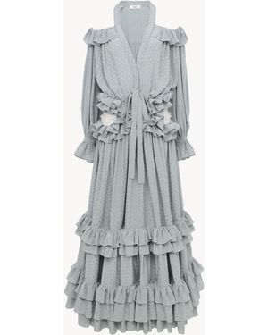 Chloé Long Cut-Out Ruffled Dress - Gray