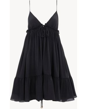 Chloé Thin-strap Gathered Mini Dress In Crêpe De Chine - Black