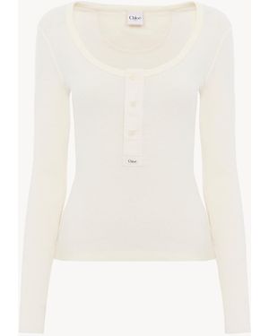 Chloé Scoop-Neck Henley Shirt - White