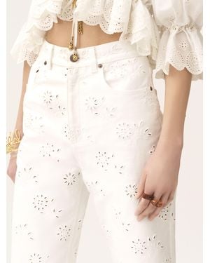 Chloé Embroidered Cropped Jeans In Denim - Natural