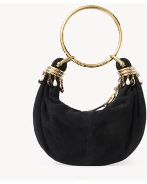 Chloé Mini Beaded Bracelet Hobo Bag De Ante Negro 100% Piel De Cabra