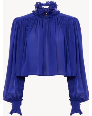 Chloé Maxi Gathered High-Neck Top - Blue
