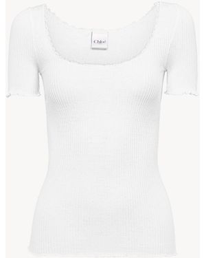 Chloé Fitted Cotton T-Shirt With Deep Neckline - White