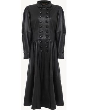 Chloé Abrigo Largo Estilo Ecuestre Oversize De Cuero - Negro