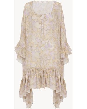 Chloé Caftán Con Volantes Hasta La Rodilla, Confeccionado En Seda Charmeuse - Neutro