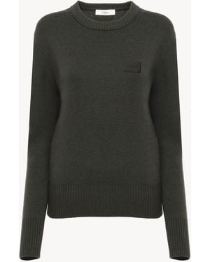 Chloé Pullover mit Logo aus Merinowollstrick - Grün