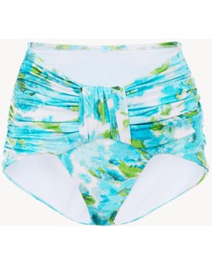 Chloé Aqua Flower-Print Mid-Rise Draped Bikini Bottoms - Blue