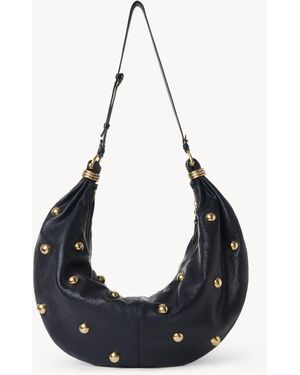 Chloé Bolso Hobo Bracelet Grande De Cuero Granulado Con Tachuelas Azul 100% Piel De Ternera - Negro