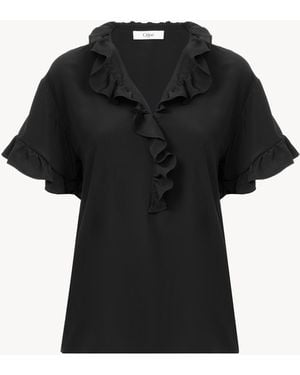 Chloé Short-Sleeve Ruffled Top - Black