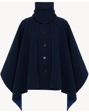 Chloé High-Neck Short Cape Coat - Blue