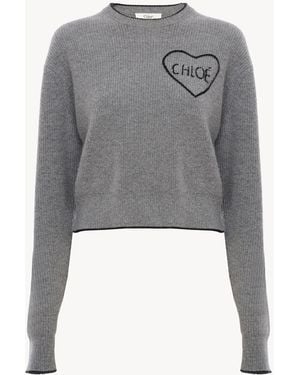 Chloé Cropped Fitted Logo Jumper - Grey