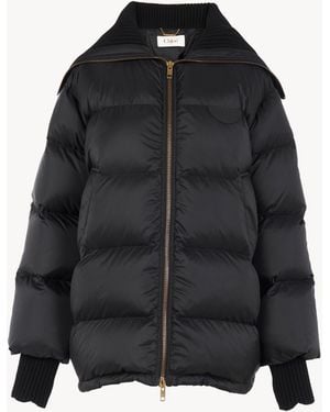 Chloé High-neck Puffer Jacket In Shiny Nylon - Black